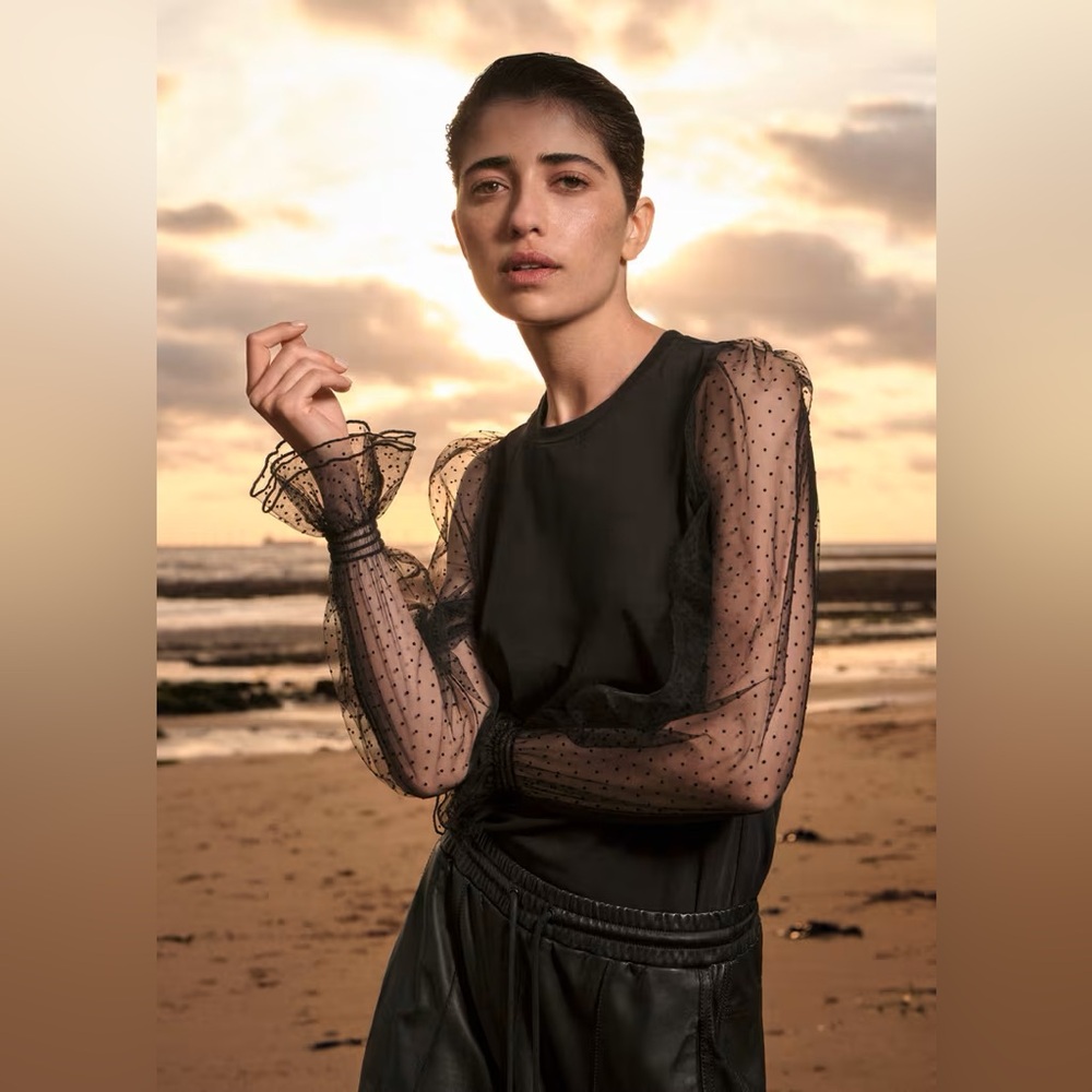 Me+em dotted tulle sleeve black top